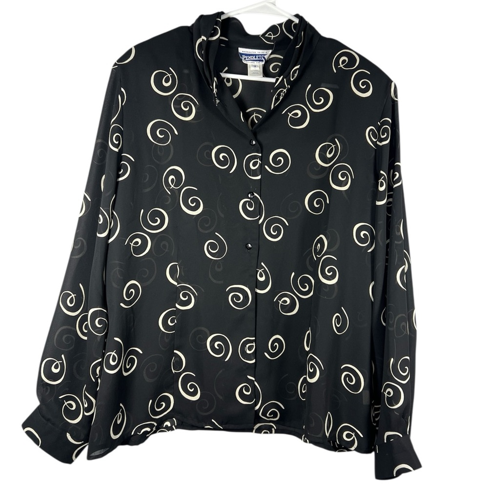 Vintage Pendleton Swirl Print Black Button Up Blouse 18